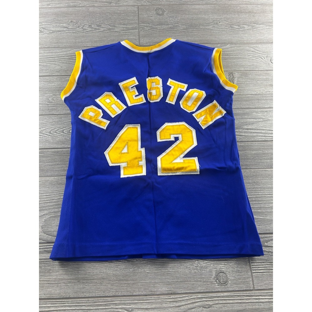 East-Tenn Vintage Women Basketball Jersey Blue Yellow Preston 42 Size L 60s 70s